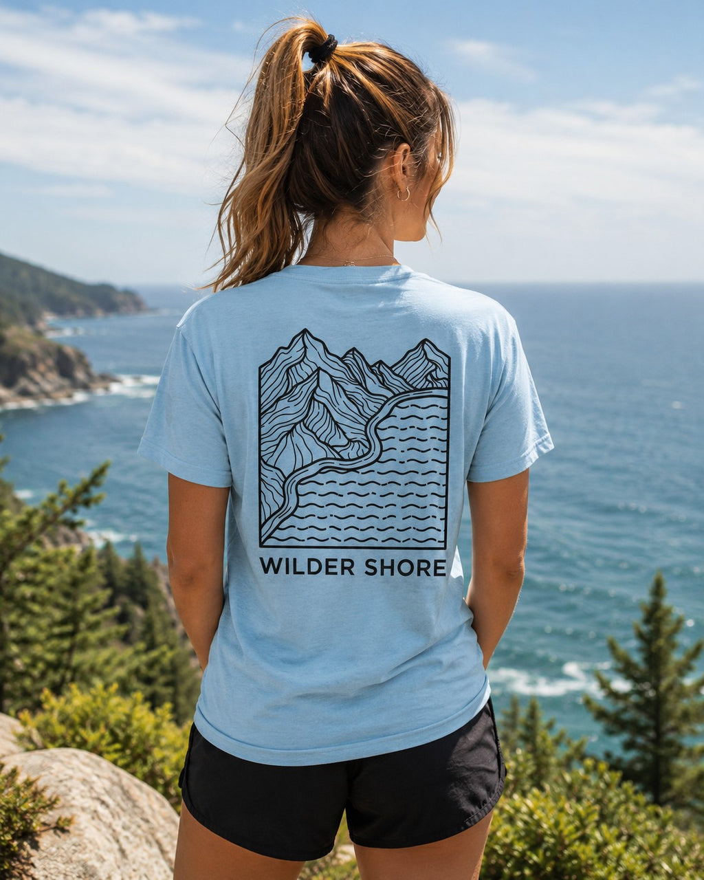 Heather Columbia Blue - Topo Shore tee, worn outdoors by a female model