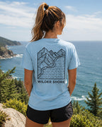 Heather Columbia Blue - Topo Shore tee, worn outdoors by a female model