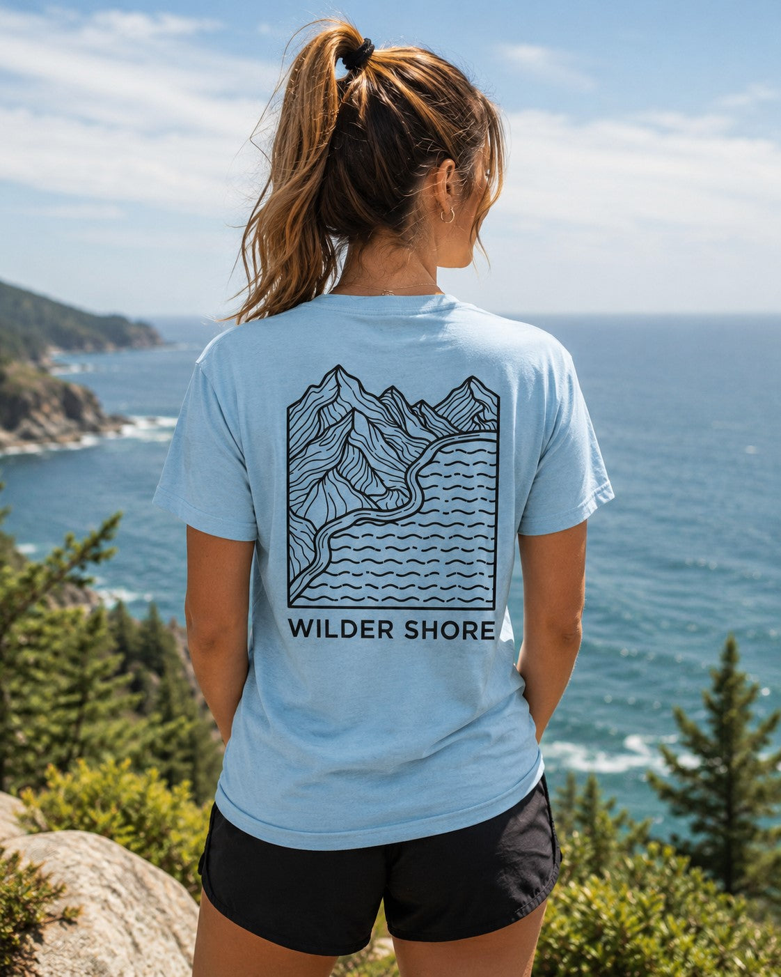 Heather Columbia Blue - Topo Shore tee, worn outdoors by a female model