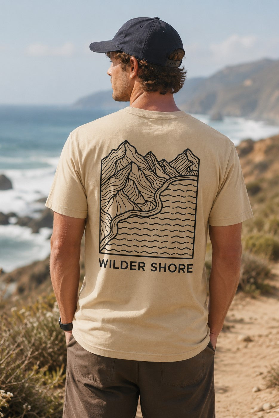Heather Cream - Topo Shore tee, worn outdoors by a male model